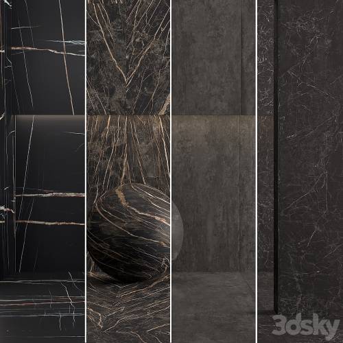 '3dsky Pro - Porcelain tile Laminam Sahara Noir, NATURALI NERO-GRECO, Noir Desire, Cemento Nero. 3000x1000mm.'