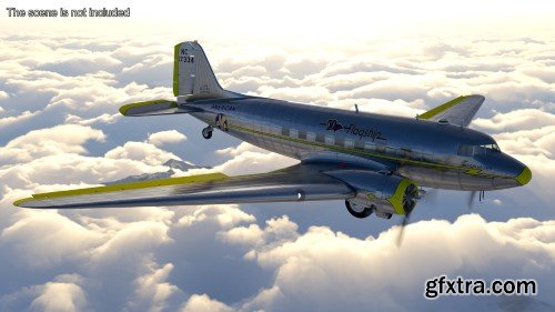 Turbosquid -  Vintage Propeller Aircraft Douglas DC-3 Rigged for Maya