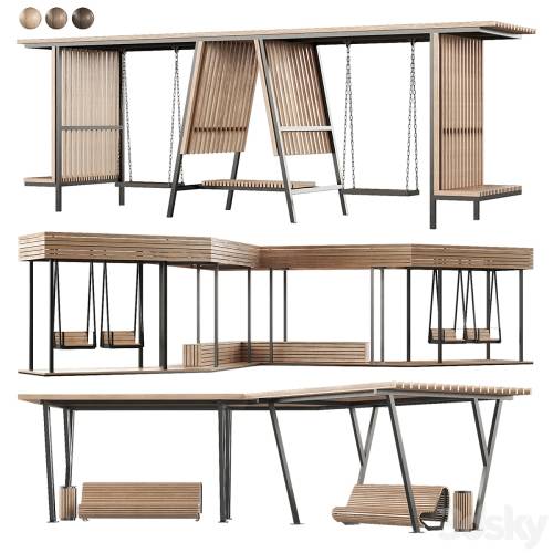 '3dsky Pro - Set of pergolas (gazebos, canopies) with swings, benches 3'