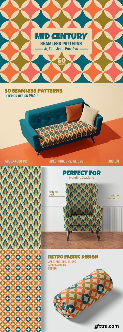 CreativeMarket - MID CENTURY Modern Seamless Patterns