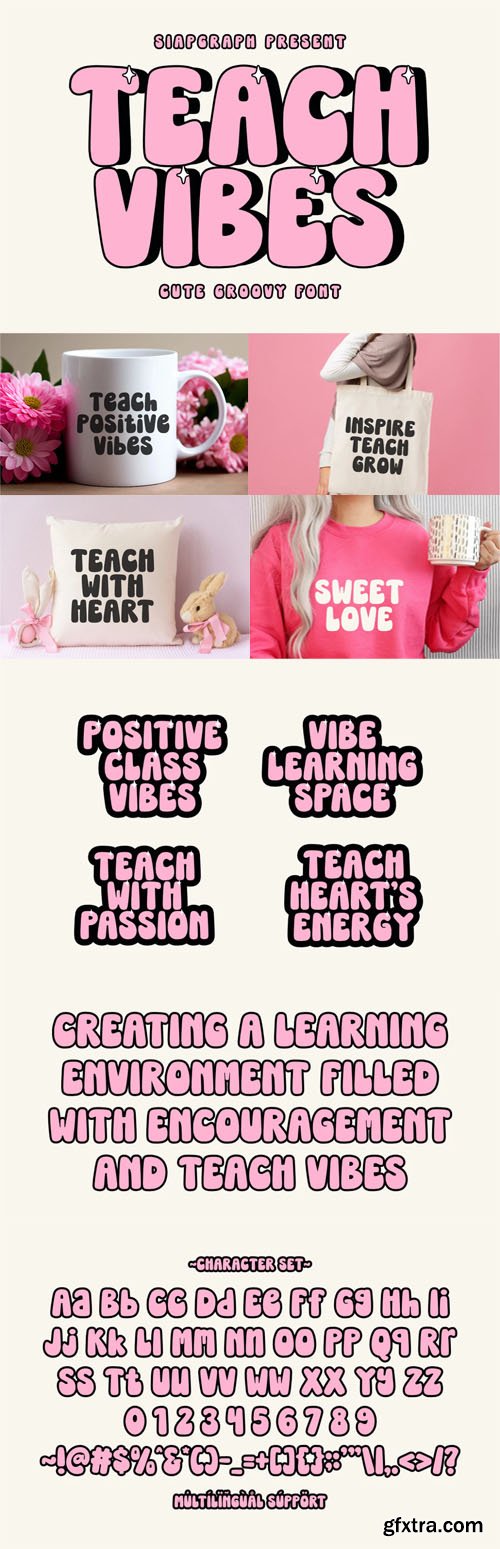 Teach Vibes - Retro inspired Groovy Font