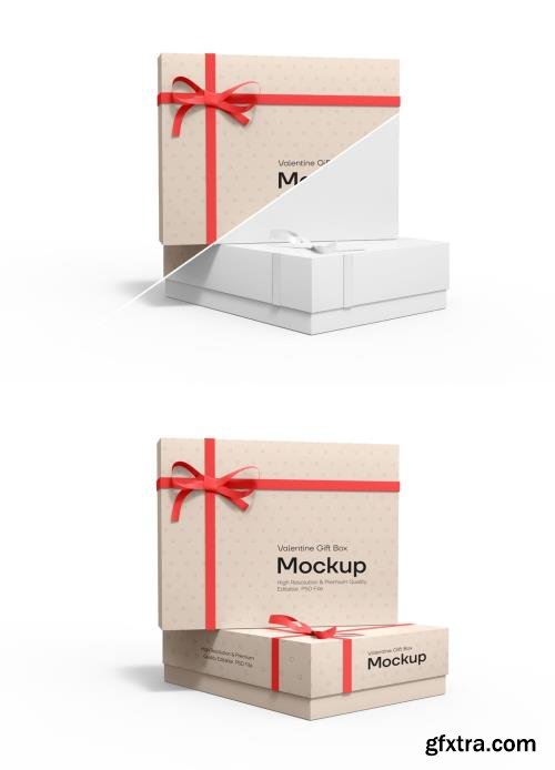 Valentines Gift Box Mockup with Bow and Silk Ribbons 1633998691