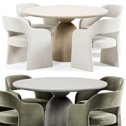 '3dsky Pro - Fintan Boucle Dining Chair, Round Dining Table'