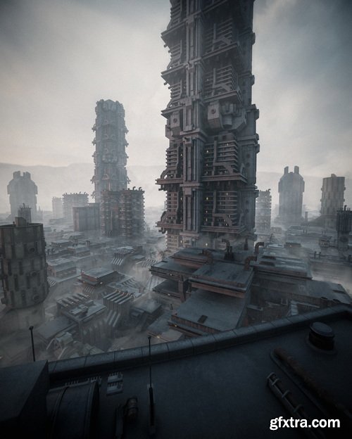 Superhivemarket - Dystopian Blocks - Brutalist Structures Kitbash Buildings