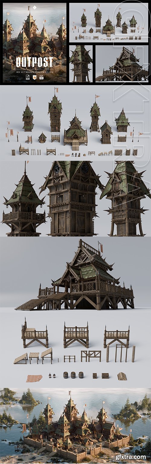 Superhivemarket - Outpost - Medieval Military Buildings 3D Kitbash Pack