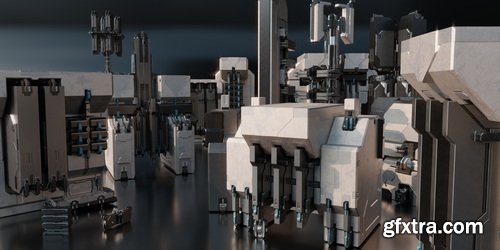 Superhivemarket - Space Base - Sci Fi Modules, Buildings &amp; Environment Assets 3D Kitbash Pack