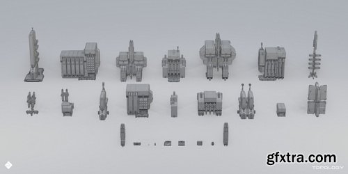 Superhivemarket - Space Base - Sci Fi Modules, Buildings &amp; Environment Assets 3D Kitbash Pack