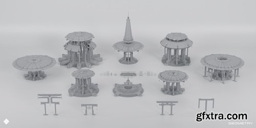 Superhivemarket - Sacred Temples - Asian Styled Buildings &amp; Environment Assets 3D Kitbash Pack