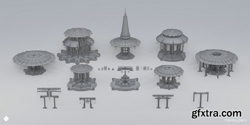 Superhivemarket - Sacred Temples - Asian Styled Buildings &amp; Environment Assets 3D Kitbash Pack