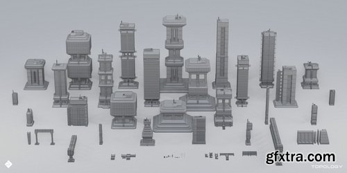 Superhivemarket - Brutalist Dystopia - Urban Buildings, Structures &amp; Modular Environment Assets 3D Kitbash Pack