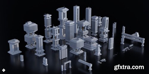 Superhivemarket - Brutalist Dystopia - Urban Buildings, Structures &amp; Modular Environment Assets 3D Kitbash Pack