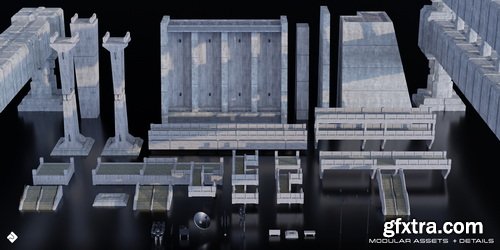 Superhivemarket - Brutalist Dystopia - Urban Buildings, Structures &amp; Modular Environment Assets 3D Kitbash Pack
