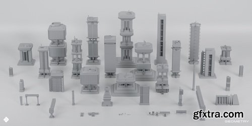 Superhivemarket - Brutalist Dystopia - Urban Buildings, Structures &amp; Modular Environment Assets 3D Kitbash Pack