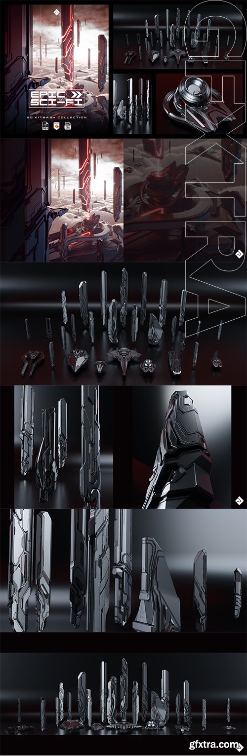 Superhivemarket - Epic Sci-Fi - Hard Surface Sci Fi Buildings &amp; Environment Assets 3D Kitbash Pack