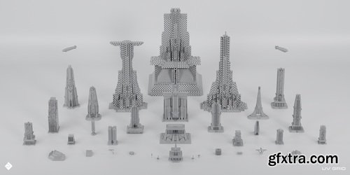 Superhivemarket - Central City - Detailed Imperial Brutalist City Buildings &amp; Environment Assets 3D Kitbash Pack