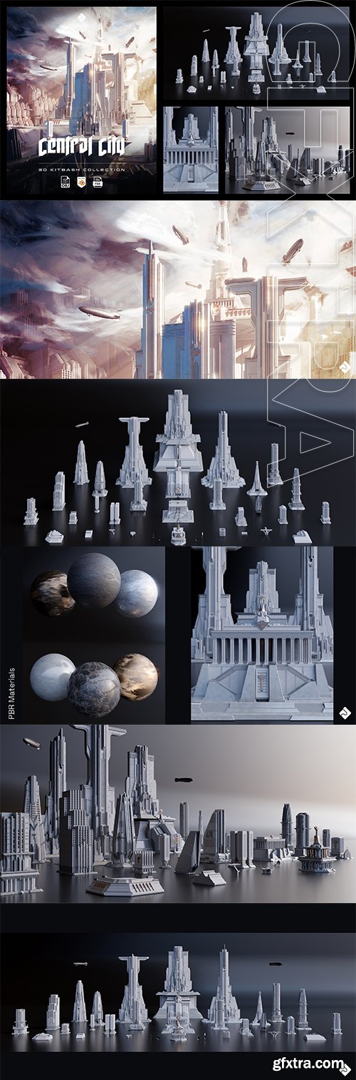 Superhivemarket - Central City - Detailed Imperial Brutalist City Buildings &amp; Environment Assets 3D Kitbash Pack