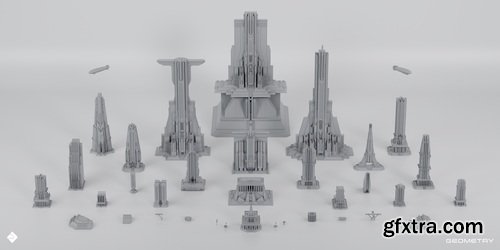 Superhivemarket - Central City - Detailed Imperial Brutalist City Buildings &amp; Environment Assets 3D Kitbash Pack