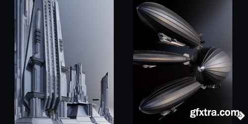 Superhivemarket - Central City - Detailed Imperial Brutalist City Buildings &amp; Environment Assets 3D Kitbash Pack