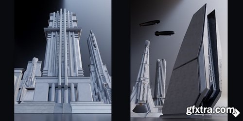 Superhivemarket - Central City - Detailed Imperial Brutalist City Buildings &amp; Environment Assets 3D Kitbash Pack