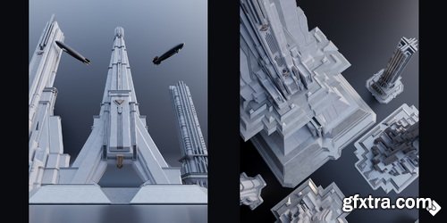 Superhivemarket - Central City - Detailed Imperial Brutalist City Buildings &amp; Environment Assets 3D Kitbash Pack