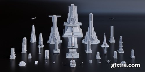 Superhivemarket - Central City - Detailed Imperial Brutalist City Buildings &amp; Environment Assets 3D Kitbash Pack