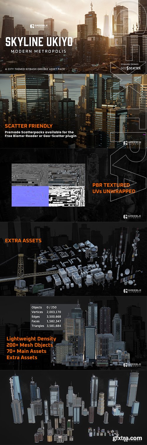 Superhivemarket - Skyline Ukiyo Modern Metropolis - Modern Cities Kitbash Greeble Assets