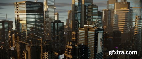 Superhivemarket - Skyline Ukiyo Modern Metropolis - Modern Cities Kitbash Greeble Assets