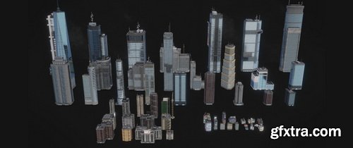 Superhivemarket - Skyline Ukiyo Modern Metropolis - Modern Cities Kitbash Greeble Assets