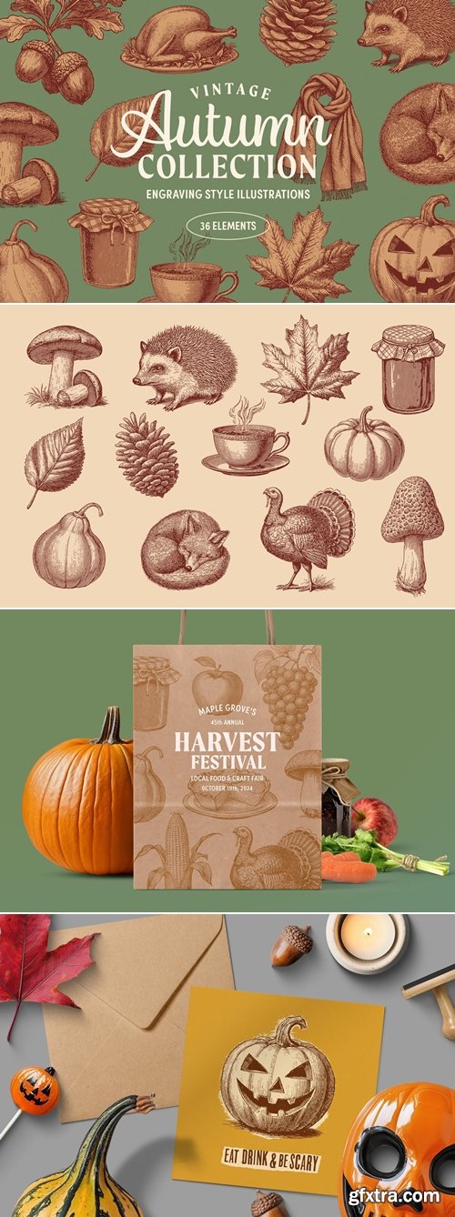 YouWorkforThem  - Vintage Autumn Illustrations Graphics