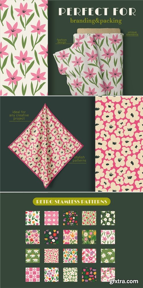 Pixelbuddha - Retro Flower Seamless Patterns