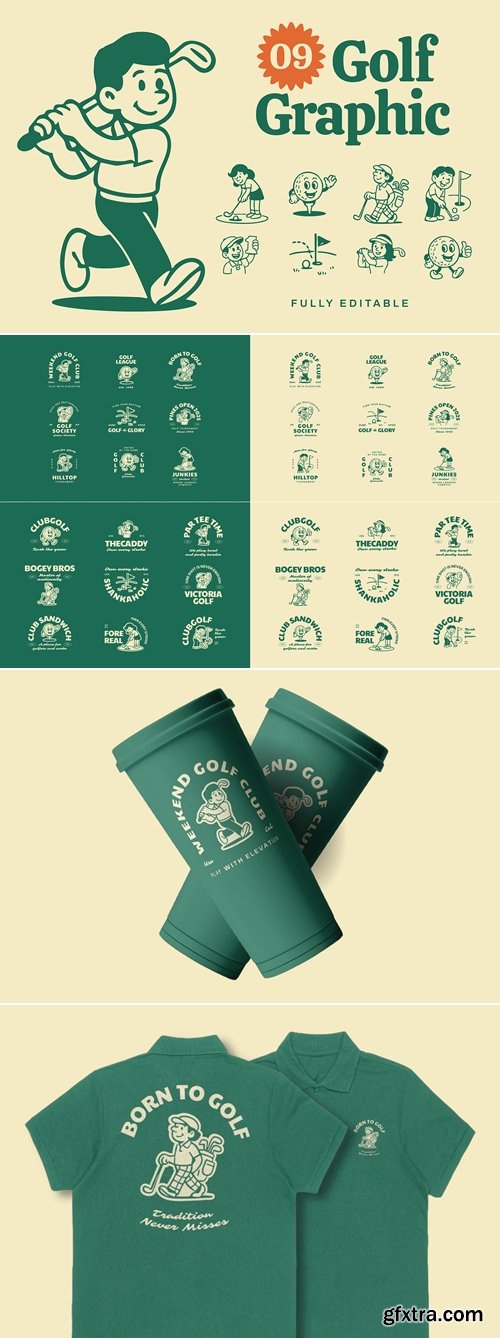 CreativeMarket - Retro Golf Mascot Illustrations