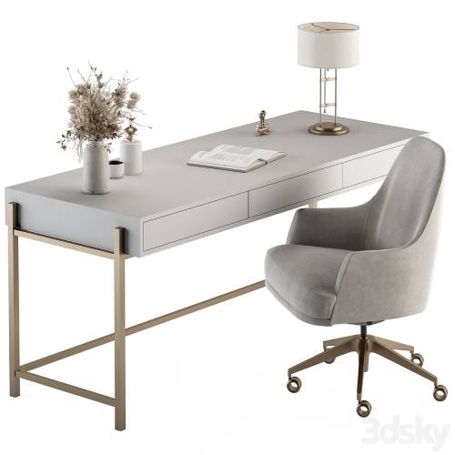 '3dsky Pro - Home Office white and Gold Table - Office Furniture 282'