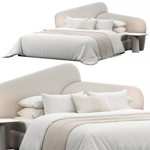 '3dsky Pro - Rounded Linen Upholstered Headboard Bed'