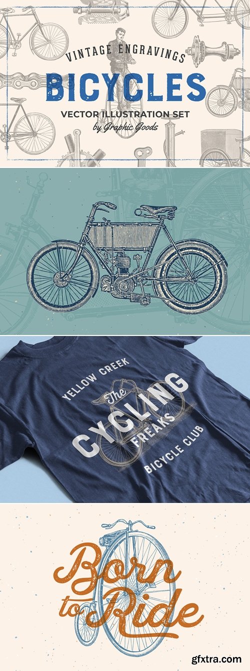CreativeMarket - Bicycles Vintage Illustration Set 2669642