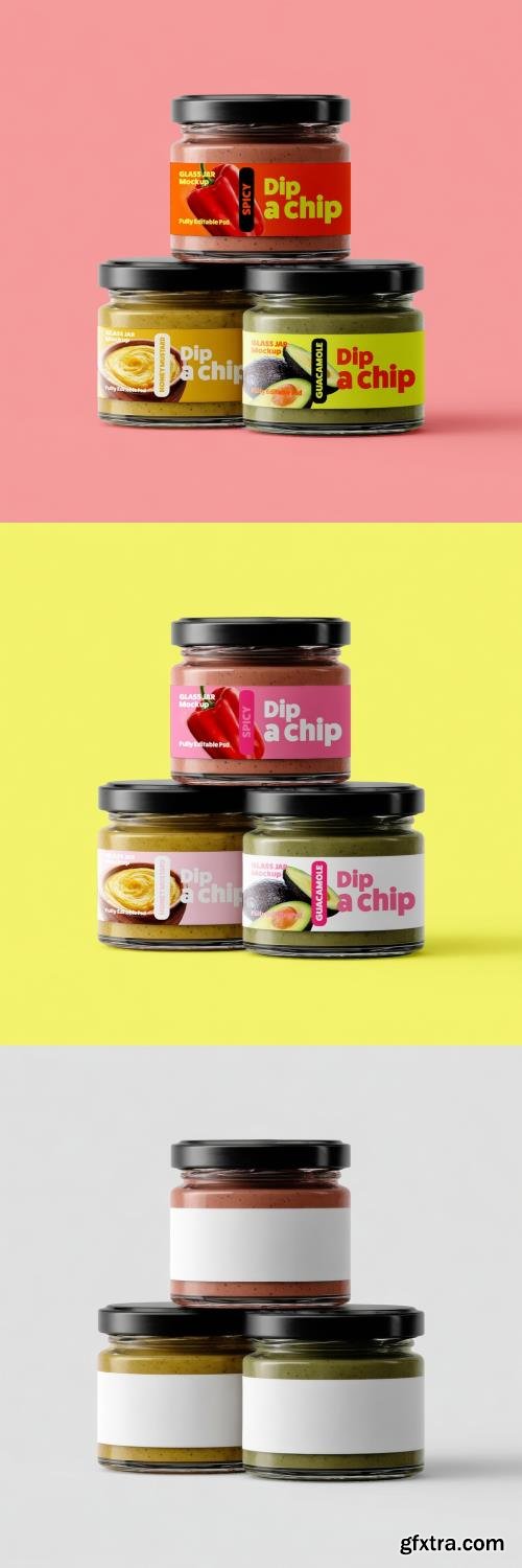 Stacked Three Glass Jar Mockup with Assorted Dips 1681456664
