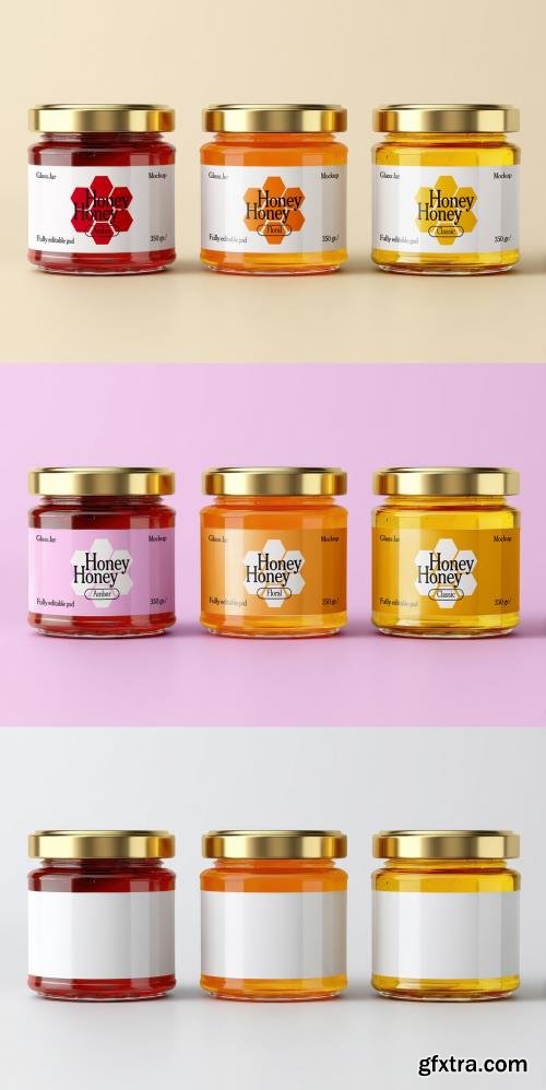 Honey Jar Mockup Set with Three Flavors 1681455788