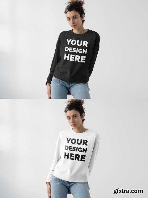 Mockup Of Woman Wearing Customizable Sweatshirt, Front View 1681061058