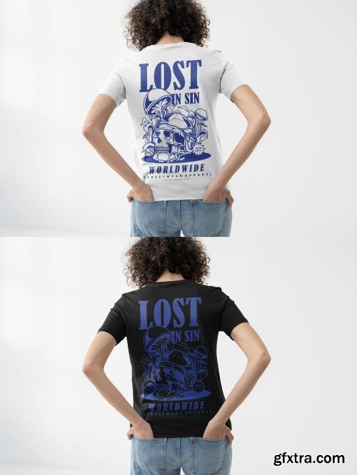 Mockup Of Woman Wearing Customizable T-Shirt, Rear View 1681059358
