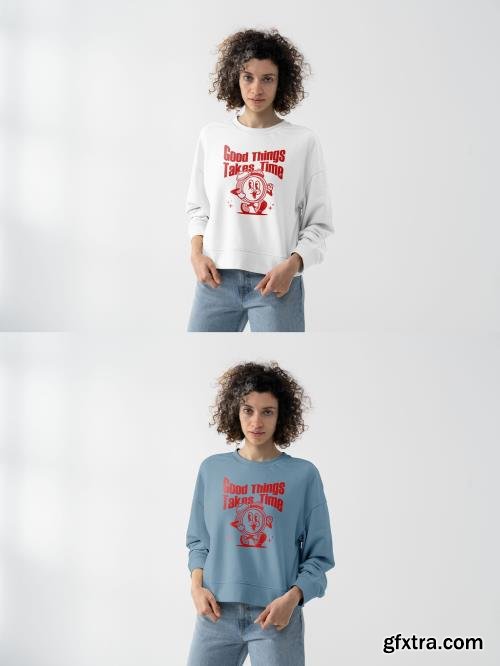 Mockup Of Woman Wearing Customizable Sweatshirt In Studio 1681059060
