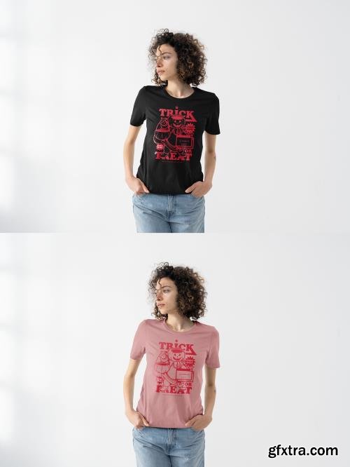 Mockup Of Woman Wearing Customized T-Shirt In Studio 1681058573