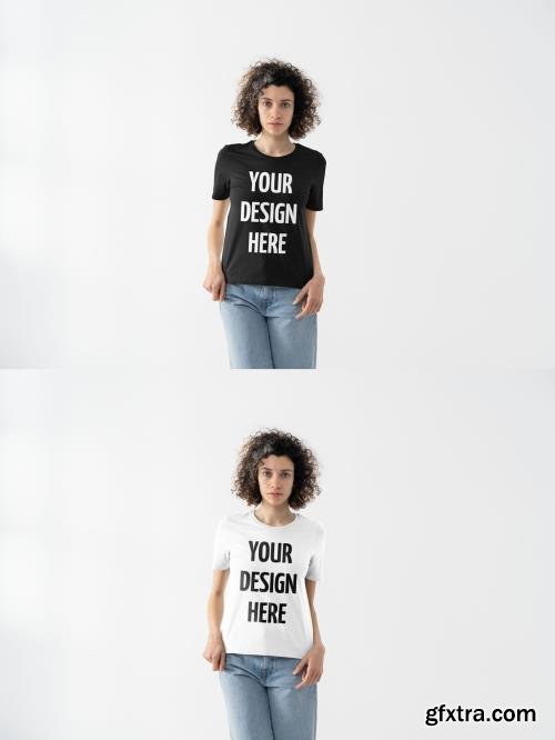 Mockup Of Woman Wearing Customizable T-Shirt In Studio 1681058324
