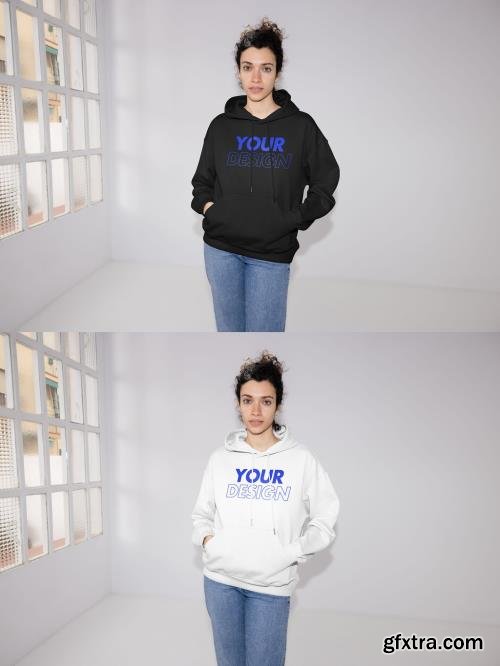 Mockup Of Woman Wearing Customizable Hoodie, Flash 1681057816