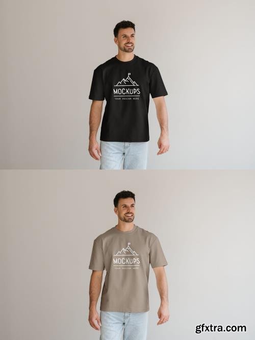 Mockup Of Man In Customized T-Shirt In Studio 1681000158