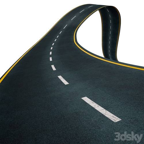 '3dsky Pro - Editable winding asphalt two lane road with markings 05'