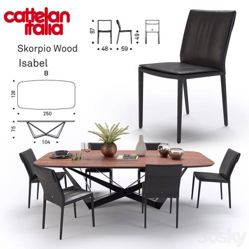 '3dsky Pro - Table Scorpio Wood  Chair Isabel  Cattelan Italia'