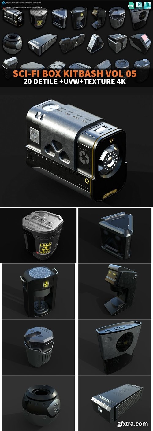 Artstation - Mega Pack kitbash SCI-FI BOX 20 DETILS hardsurface