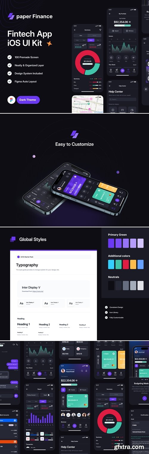 Dark Mode - Paper Finance (Fintech mobile UI Kit)