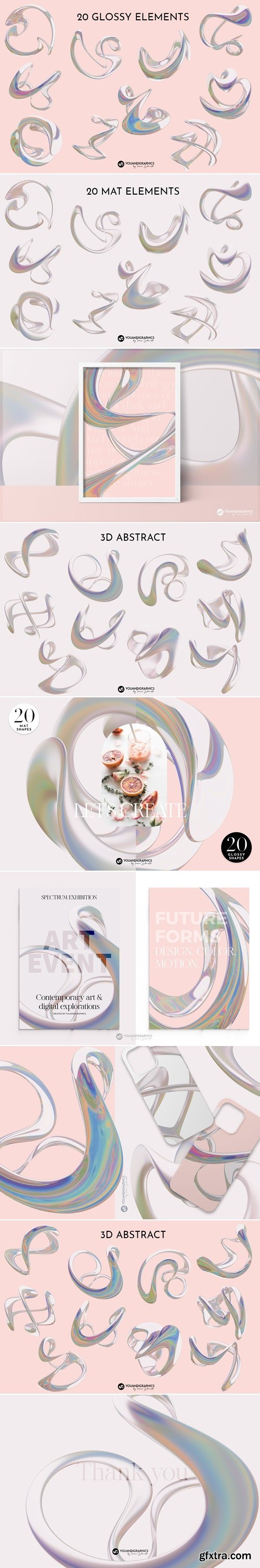 CreativeMarket - Iridescent 3D Liquid Shapes 291838596