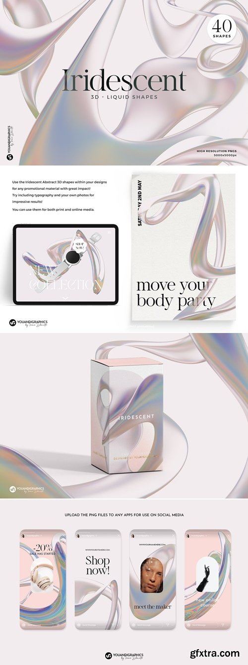 CreativeMarket - Iridescent 3D Liquid Shapes 291838596
