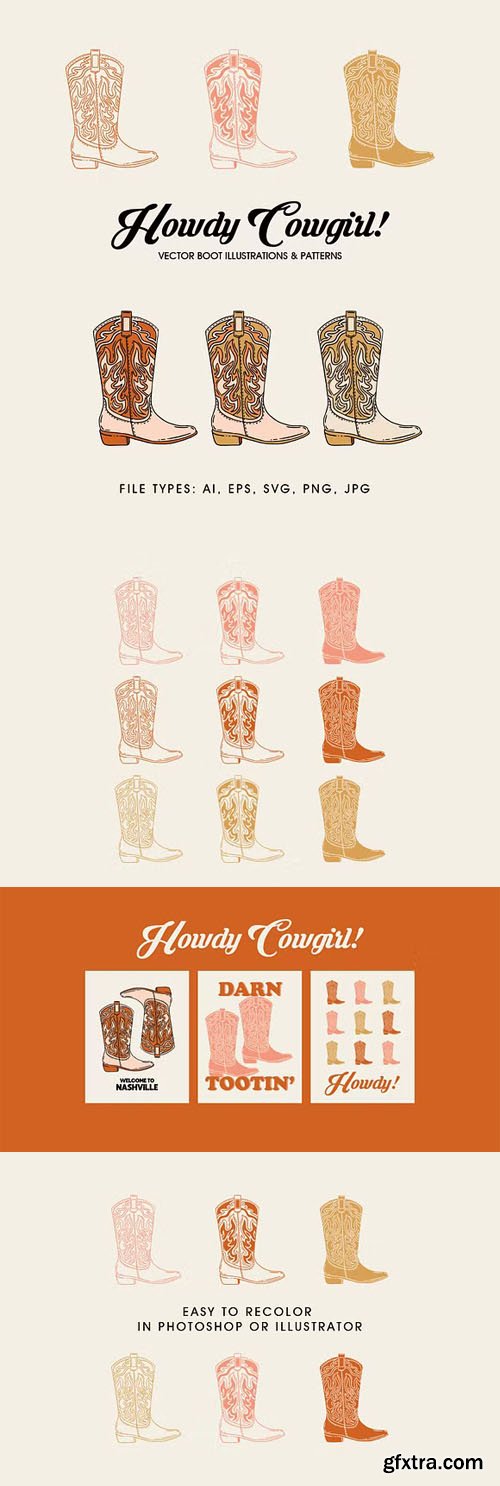 Howdy Cowgirl - Vector Boot Illustrations & Patterns
